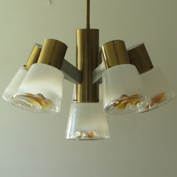 Lampadario Vintage in Ottone e Vetro di Murano  - Italia anni '60