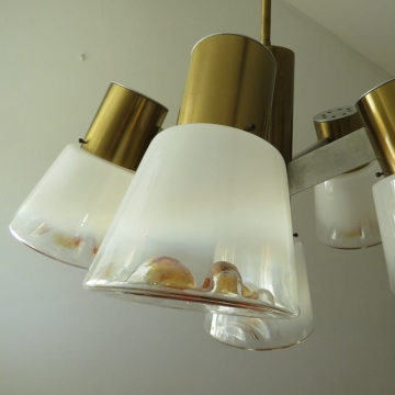 Lampadario vintage in ottone e vetro di murano  - italia anni '60