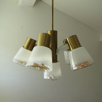 Lampadario vintage in ottone e vetro di murano  - italia anni '60